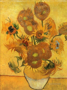 Bodegón Jarrón con Quince Girasoles 2 Vincent van Gogh Pinturas al óleo